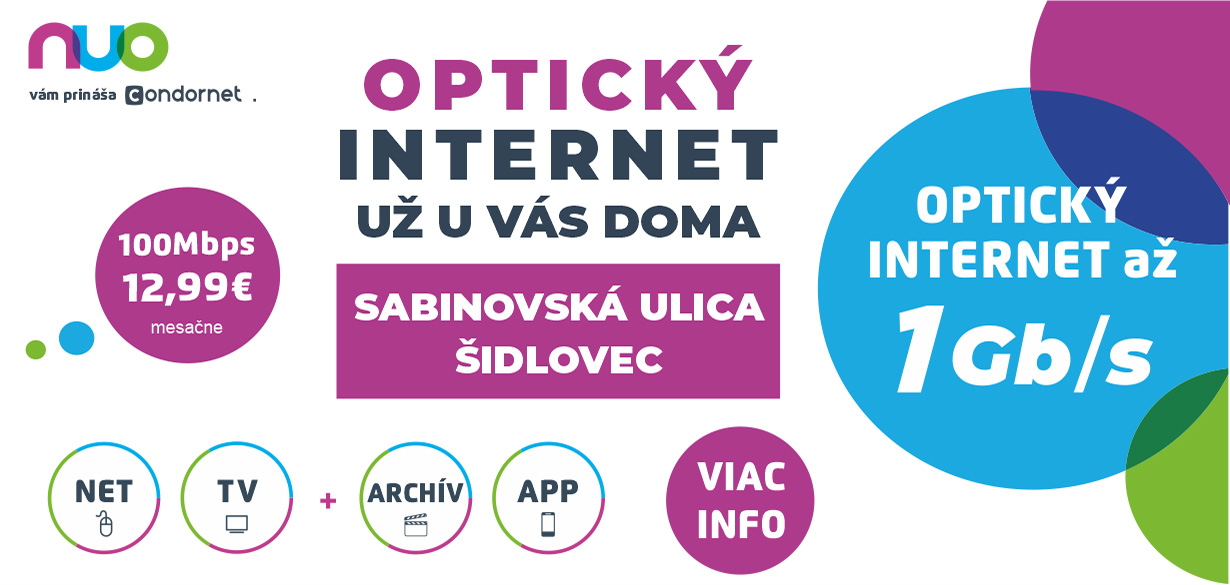 Optický internet už u Vás doma Sabinovská ulica, Šidlovec