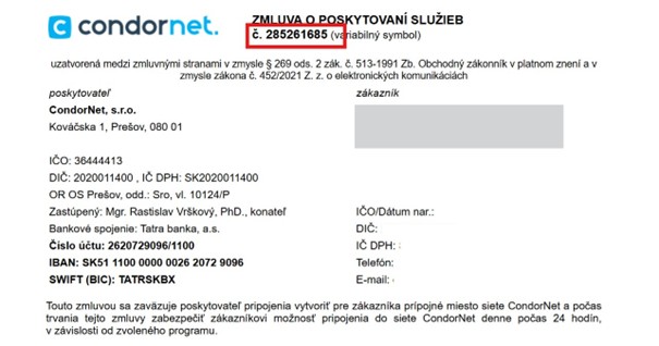 Identifikátor služby prístupu k internetu je číslo zmluvy